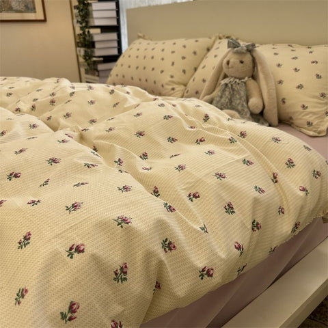 Sonicelife Cute Rabbit Bedding Set Ins Style Floral Duvet Cover No Filler Pillowcases Flat Sheet Single Full Size Girls Bed Linens