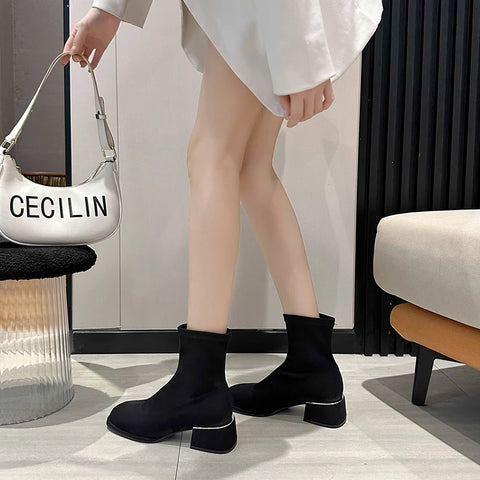 Sonicelife Suede Women Snow Ankle Boots Mid Heels Winter Shoes Chunky Designer Classic Chelsea Boots 2025  Trend Gladiator Zapatillas Mujer