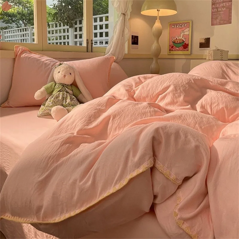 Sonicelife Ins Style Blue Color Bedding Sheet Nordic Solid Duvet Cover Set Hot Sale Home Luxury Bedding Set Bed Sheet Comfortable Bedspread