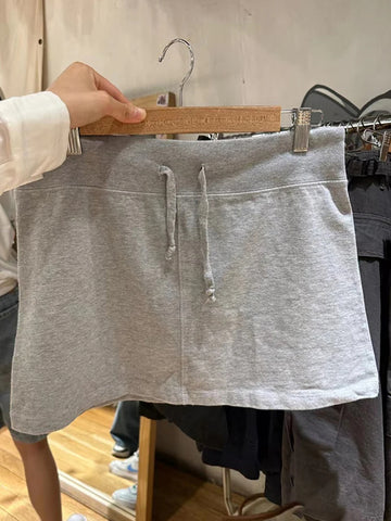 Sonicelife Fashion Cotton Drawstring Sport Skirts Women Summer Simple Slim High Waist A-line Tennis Skirt Female Streetwear Y2K Sweet Falda