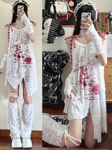 Sonicelife Harajuku Dresses Summer Women Clothing Lace Angle Drawstring Loose Kawaii Cute Girl Dress Sleeveless Sexy Korea Y2k Long Dresses