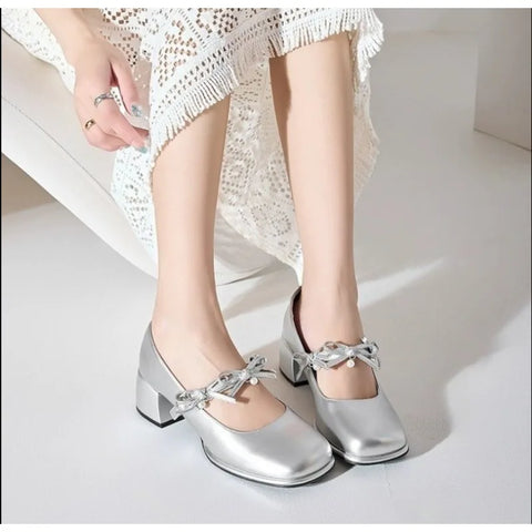 Sonicelife 2025  Shoes Woman Flats Elegant Bow-Knot Shallow Mouth Pearl Decorateion Dress On Heels Butterfly Beading Butterfly-knot  Janes
