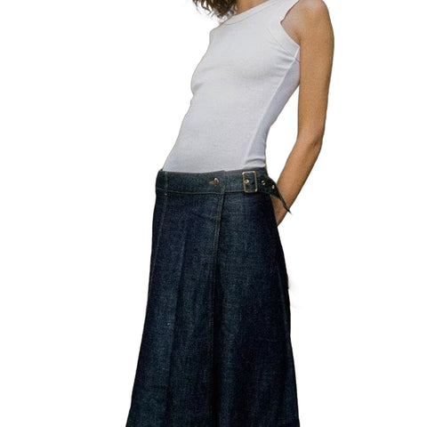 Sonicelife Women's Denim Skirt with Front Slit Waistband Decoration Versatile Half Length Skirt for Commuting Temperament New