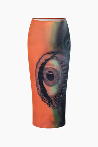 Sonicelife-Tie Dye Eye Print Midi Skirt