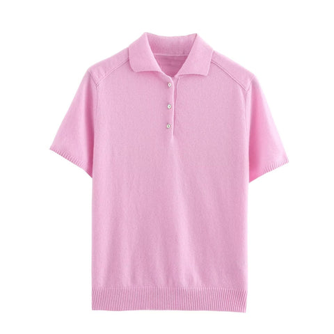 Sonicelife Women's Short Sleeve Sweater Pink Knit Top Polo Collar Basic Commuter Temperament Casual Pullover New Pink