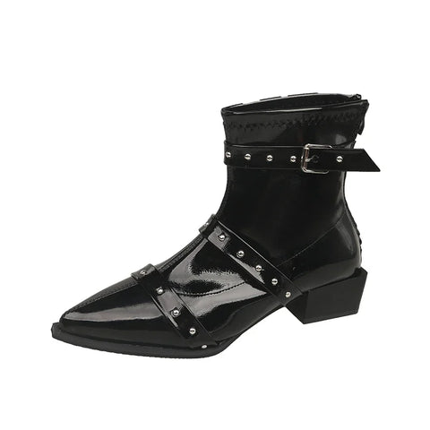 Sonicelife Mid-Calf Boots Women's Rubber Shoes Rain Rivets Winter Footwear Zipper Boots4 Crossdresser Low Rock Riding 2025