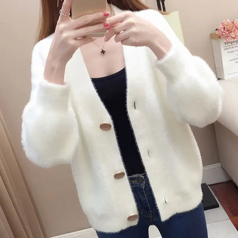 christmas outfit Sonicelife 2025 Spring and Autumn Women's New Fashion Commuter Mink Fleece Cardigan Coat Loose Korean Short Comfortable Versatile Sweater