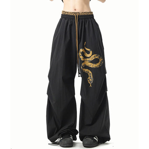 Sonicelife Y2K Streetwear Pants Women Black Hip Hop Oversized Sweatpants American Vintage Print Loose Casual Female Dance Trousers New
