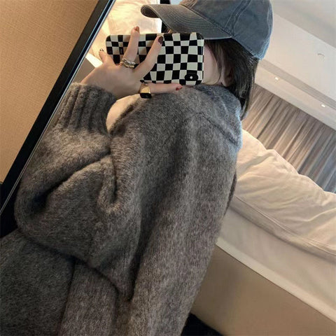 Sonicelife Autumn Winter Thicken Warm Women Cardigan Sweater Korean Lazy Wind Soft All Match Cardigans Tops Solid Loose Knitted Coats