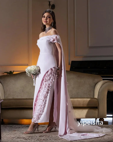 Sonicelife Customized Intricate Jersey Flower A-line Off-the-shoulder Midi Dresses Prom Dresses Classic Exquisite Modern Style Pastrol Chin (PRE-ORDER)