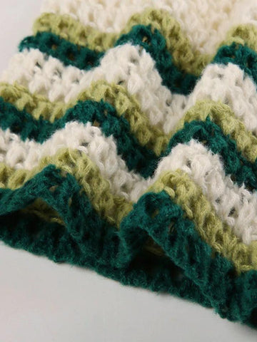 Sonicelife-Contrast Color Star Ultra Short Loose Smock Crochet Top