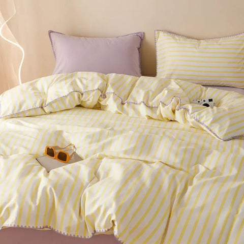 Sonicelife Ins Nordic Duvet Cover Set Quilt Set Korean Style Striped Bed Sheet Set For Girls Bedding Set For Bedroom