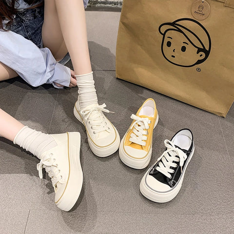 Sonicelife Spring/Summer New Fashion Korean Edition Simple and Versatile Board Shoes for Women Wearing Casual Ugly Cute Big Head Canva