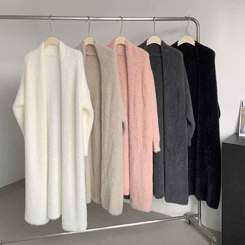 Black Friday Sonicelife Y2k Autumn Knit Long Cardigan Sweaters Women Korean Elegant Baggy soft V Neck Hairy Tops Fashion Solid All Match Midi Jackets