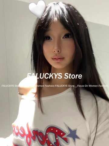 Sonicelife Autumn Vintage Y2k Women T-shirts White Grunge Graphic Long Sleeve Tees Harajuku 2000s Aesthetic Streetwear American Retro Tops