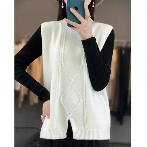 christmas outfit Sonicelife Spring Autumn New Pullover Knitting Sweater Vest Women's Cashmere Sleeveless Sweater Waistcoat Ladies Jumper Fashionable Tops