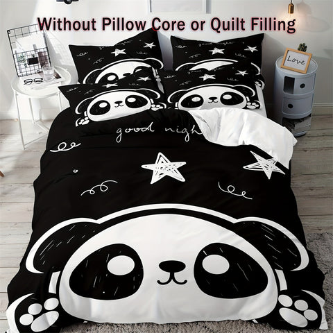 Sonicelife 3-Piece Black and White Panda Print Soft Brushed Microfiber Duvet Cover Set - Luxurious Bedding for Bedroom and Guest Room with