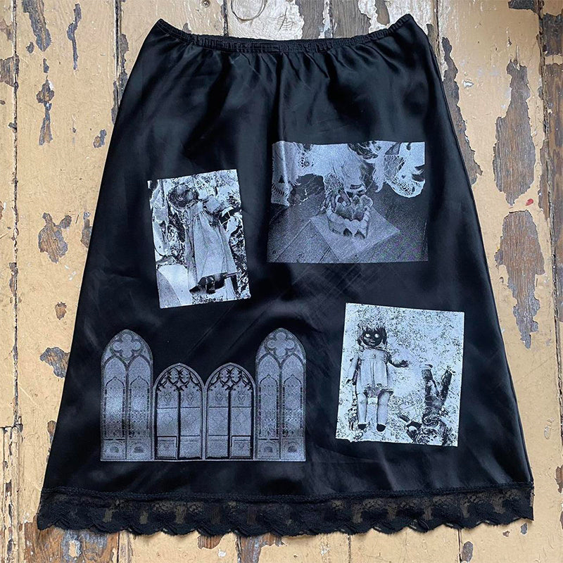 Sonicelife women Skirt Lace Emo Girl Gothic Aesthetic Chic Punk Rock vintage Fashion Casual Streetwear Slim Y2K Harajuku Hip Hop sexy Skirt