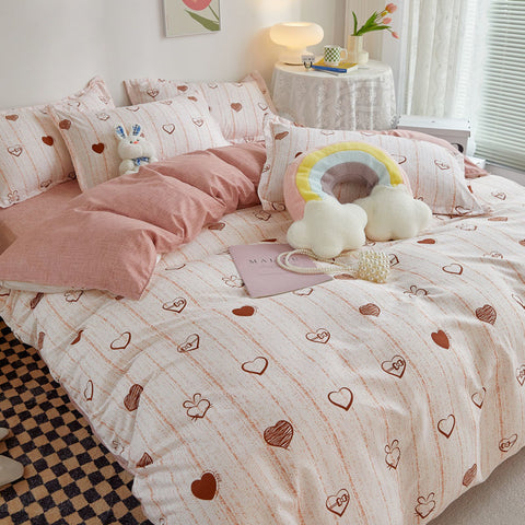Sonicelife Garden Flowers And Cute Rabbit Pattern Duvet Cover Nordic Style Full Size Bedding Sets Queen Double For Girls Gift Pink