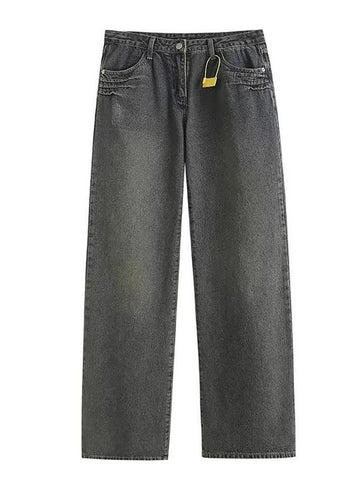 Sonicelife-Low Rise Washed Wide Leg Jeans