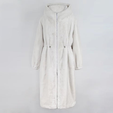 christmas outfit Sonicelife Winter Long Oversized Windproof Thick Warm White Faux Fur Coat Women with Hood Zip Up Loose Casual Korean Fashion