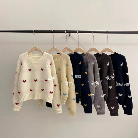 christmas outfit Sonicelife Love jacquard sweater for women in autumn and winter, loose, soft, lazy, high-end  short knitted sweater for little people