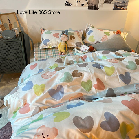 Sonicelife Ins Diamond Lattice Bedding Set Fashion Design Quilt Cover Solid Flat Sheet Queen Double Full Size With Pillowcases Home Textile