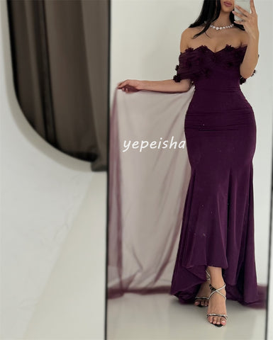 Sonicelife Customized Exquisite Intricate Jersey Tulle Flower Beading Mermaid Off-the-shoulder Long Dresses Bespoke Occasion Dresses Formal (PRE-ORDER)