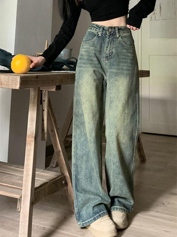 Sonicelife Y2k Baggy Wide Leg Jeans Women Vintage Street Wear Washed Denim Pants Grunge Basic Slouchy Blue Female Trousers New