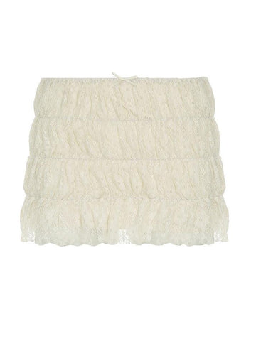 Sonicelife Lace Ruched Low-Rise Double-Layer Mini Skirt