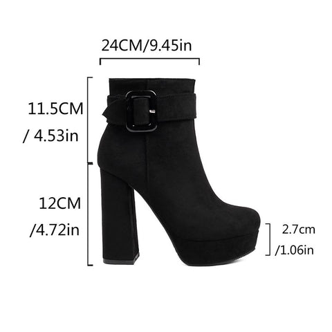 thanksgiving outfit Sonicelife Sexy Women Ankle Boots Round Toe Block Heels 12cm Platform Flock Suede Size 45 46 Party Bota