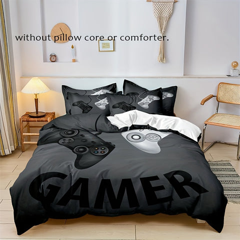 Sonicelife Gamepad Design 3-Piece Duvet Cover Set - Soft & Breathable Bedding, Ideal for Bedroom and Guest Room  Duvet Cover + 2 Pillowcase