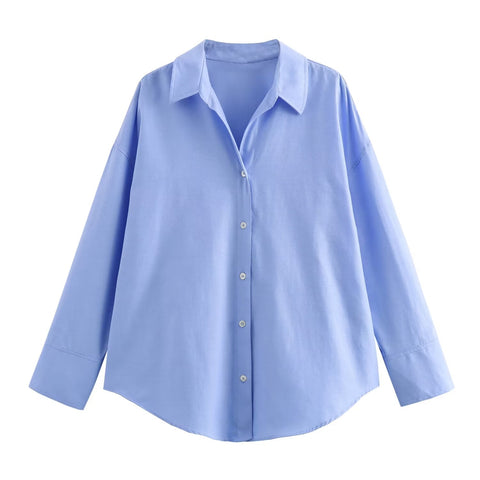 Sonicelife Women's Cotton Long Sleeved Shirt Single Breasted Solid Stripe Casual Oxford New