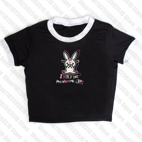 Sonicelife trashy Y2k Clothes Crop Top Women Harajuku T Shirts Gothic Cute rabbit Print Harajuku Streetwear Graphic Slim Tee Kawaii Summer