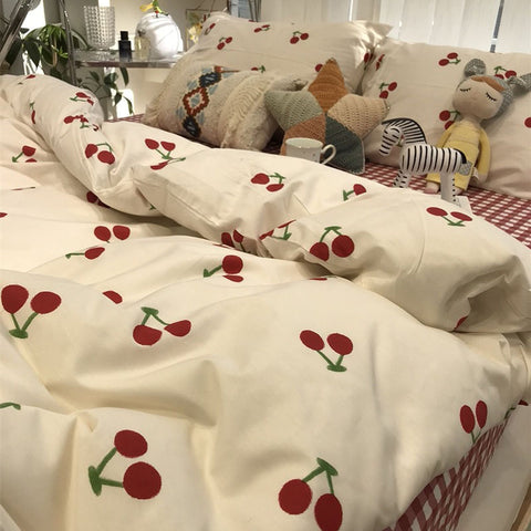 Sonicelife Floral Bedding Set Kawaii Rabbit Duvet Cover Flat Sheet Pillowcase Soft Bed Linens Single Full Dormitory Bedroom Home Textile