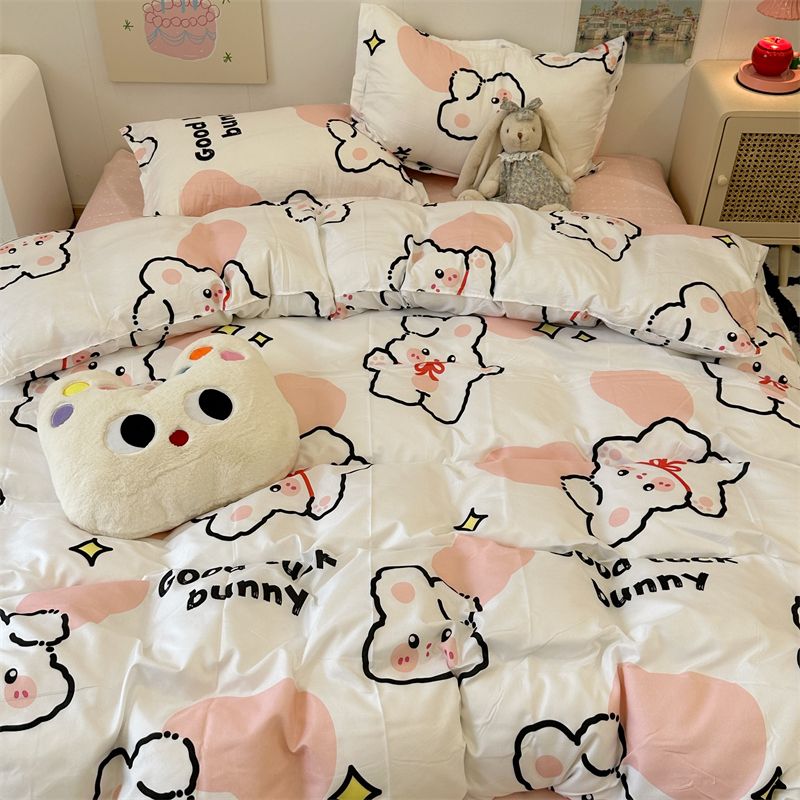 Sonicelife Lucky Dog Bedding Set Cute Cartoon No Filler Twin Full Size Duvet Cover Flat Sheet Pillowcase Fashion Girls Boys New Bed Linen