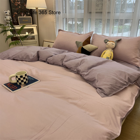 Sonicelife Strawberry And Flowers Bedding Sets Solid Color Girls Boys Double Size Flat Sheet Duvet Cover Pillowcase Bed Linen Home Textile