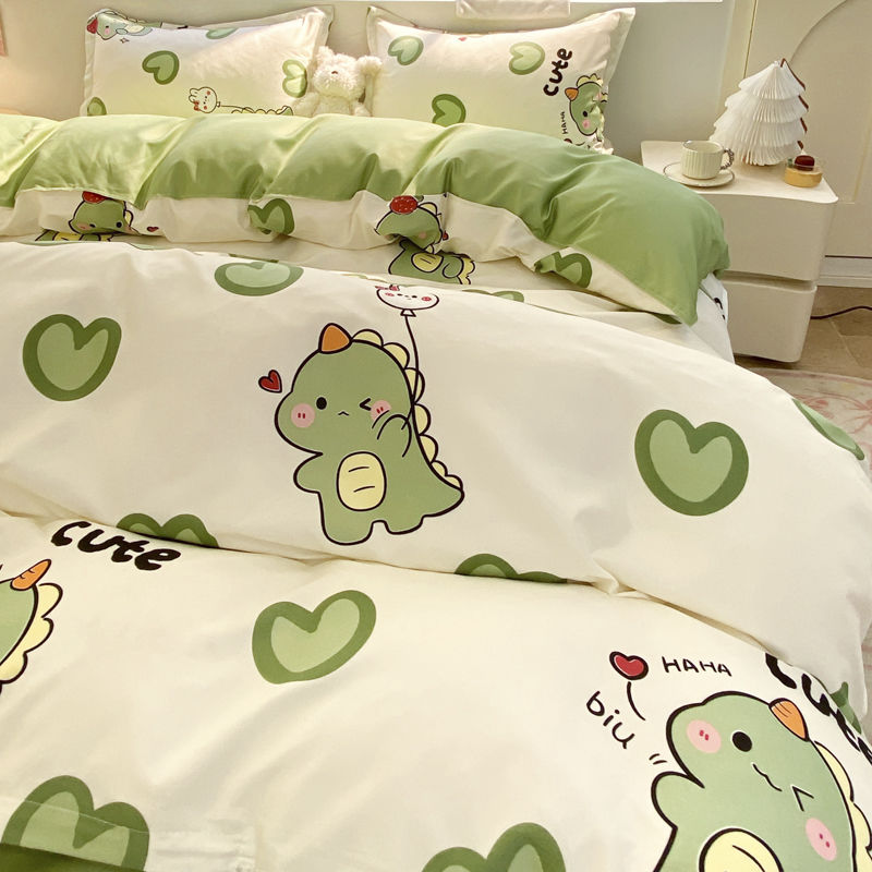 Sonicelife Kawaii Bear Bedding Set No Filler Ins Single Queen Size Duvet Cover Flat Sheet Pillowcase Kids Adult Boys Home Hotel Bed Linens