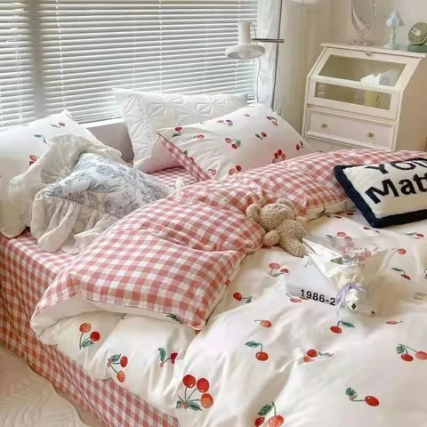 Sonicelife Pastoral Floral Rose Bedding Sets Flat Bed Sheet Duvet Cover Single Double Full Queen King Bedclothes Ins Pure Bedroom Linen