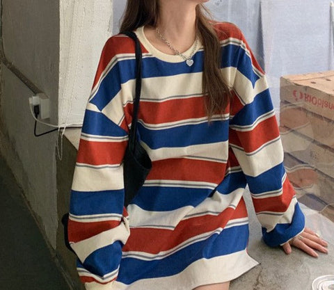 Sonicelife Vintage Striped 90s Long Sleeve Tee