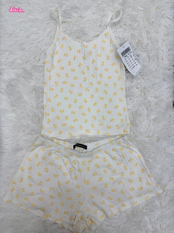 Sonicelife Yellow Duck Embroidery Cute Tees Camis Tank + Cartoon Chic Shorts Two Piece Set For Women Homewear Y2K Casual Summer Female Suit
