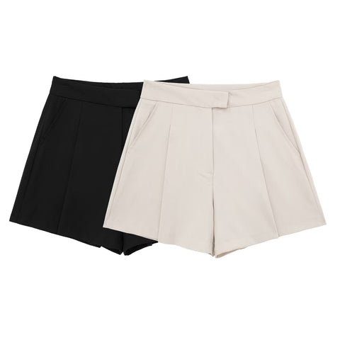 Sonicelife Women's Pleated High Waisted Shorts Minimalist Design Casual and Versatile Slimming Look New Short Pants