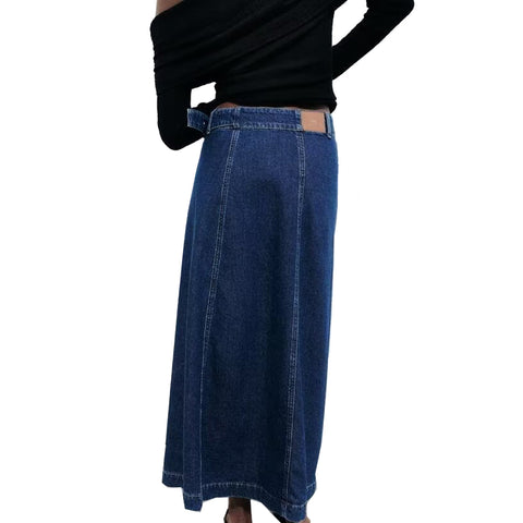 Sonicelife Women's New Half Skirt with Side Waistband Decoration, Fashionable and Casual, Versatile Denim Midi Skirt