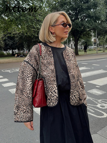 Sonicelife Casual Leopard Print Women's Cotton Coat Loose O-neck Long Sleeve Pocket Female Jacket 2024 Autumn Winter Lady Patchwork Outwear