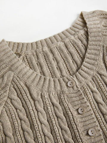 Sonicelife-Button Front Cable Knit Top
