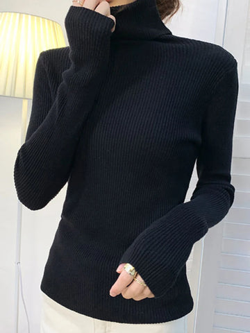 Sonicelife 2024 Autumn Winter Women Fall Turtleneck Sweater Knitted Soft Pullovers Cashmere Jumpers Basic Soft Sweaters For Women