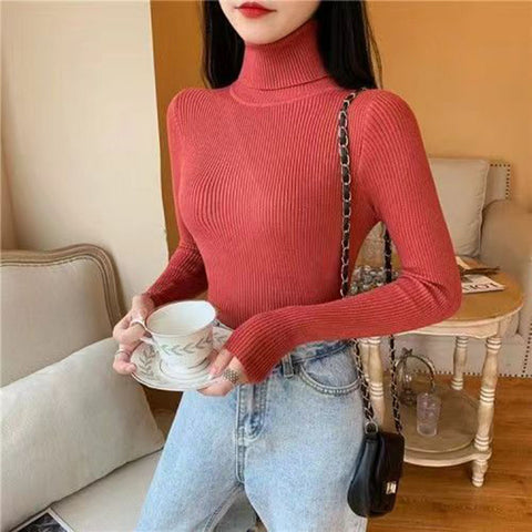 Sonicelife Simple Turtleneck Sweater Women Winter Basic Elastic Slim Knit Jumper Ladies Fall Long Sleeve Female Pullover Top New