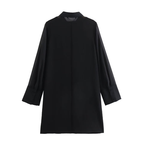 Sonicelife Women's new dress with semi transparent visual splicing design fashionable temperament mini black dress