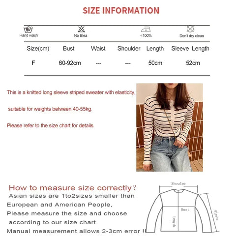 Sonicelife 2024 Autumn Winter Women T-shirts Elegant Stripes Knitted Tees Buttoned Up Long Sleeve Slim Women Knitted T-shirts