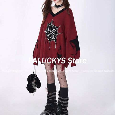 Sonicelife Autumn Y2k Gothic Sweater Women Harajuku Vintage Punk Long Sleeve Knitted Pullover Grunge Fashion Streetwear Oversize Sweaters